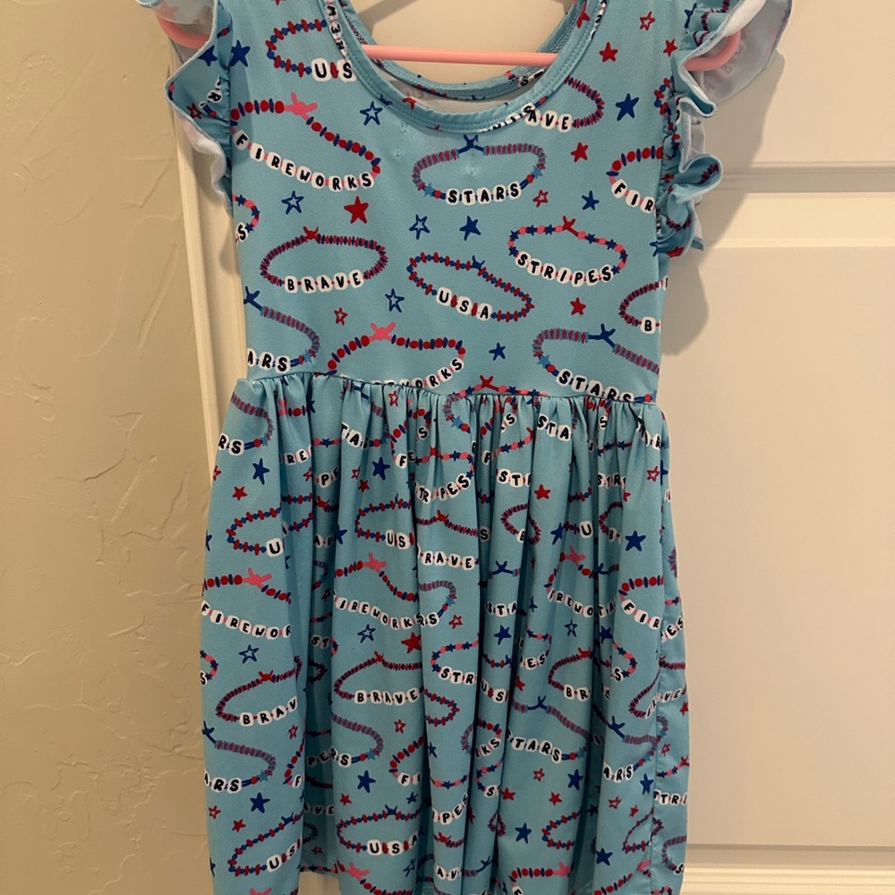 Charming Blue Kids Dress with Star and Firework Design
